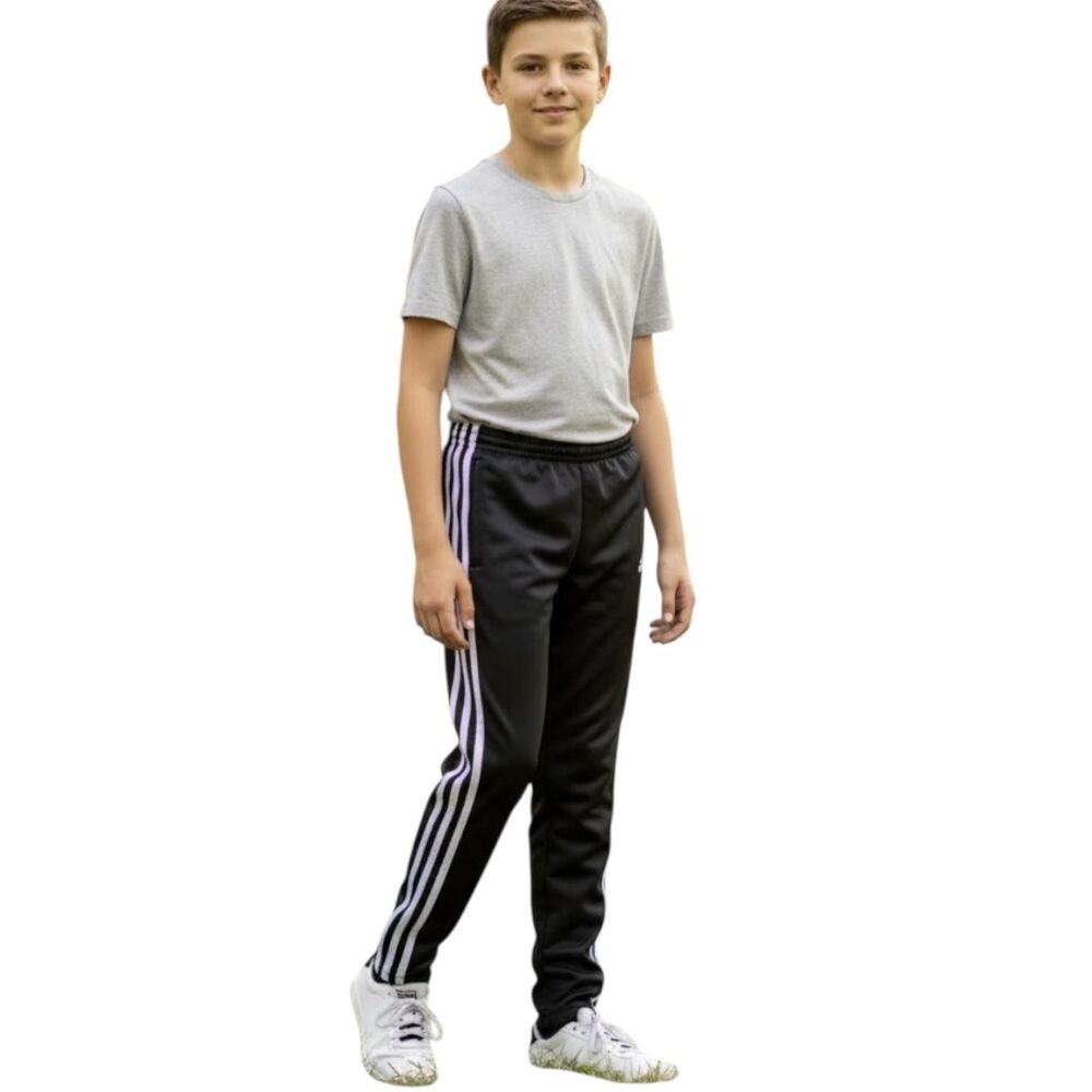 Adidas Pants Youth Medium 10/12 Black White 3-Stripes Track Athletic AK4450
